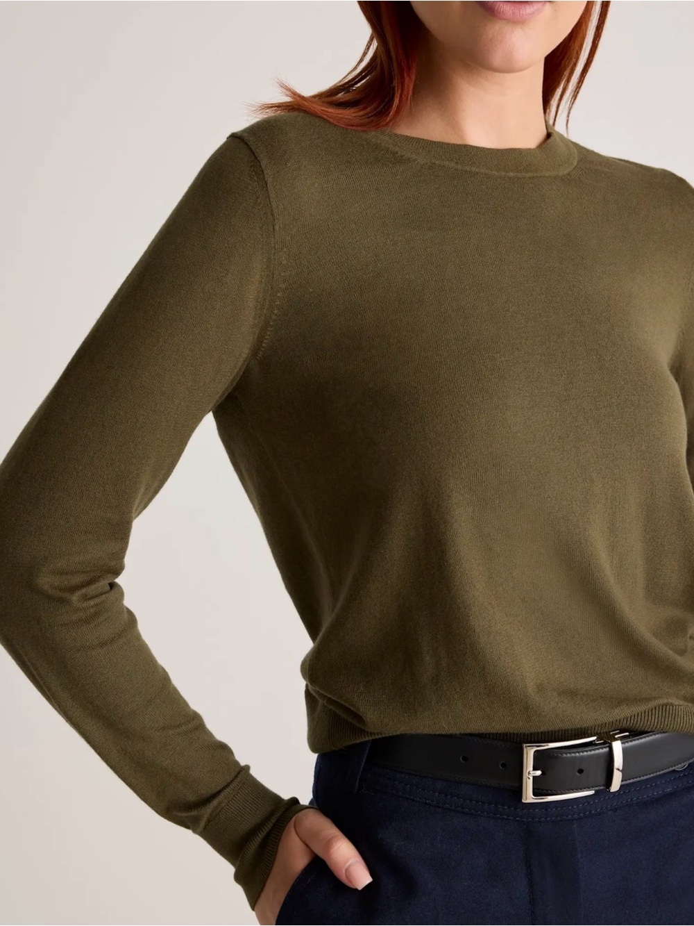 Quince Lightweight Cotton Cashmere Sweater, Olive, Let